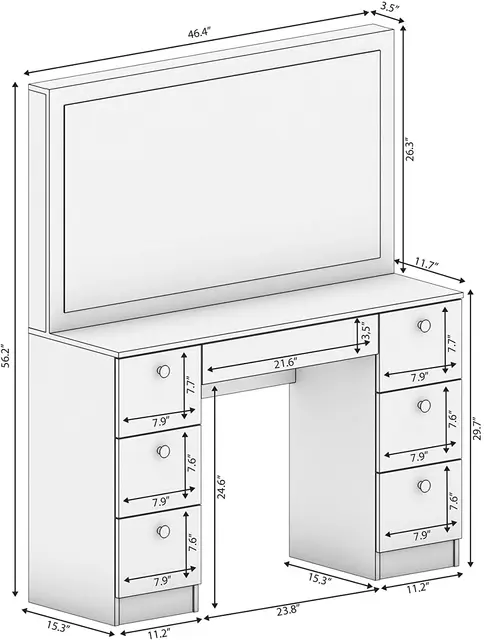 Veloura Hollywood Mirror With Vanity Table — White Wood Makeup Desk with Storage