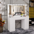 Veloura Hollywood Mirror With Vanity Table — White Wood Makeup Desk with Storage