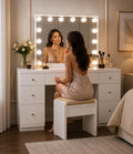 Lumora Luxury Makeup Vanity Table with Hollywood LED Mirror, Cushioned Stool & 7 Storage Drawers
