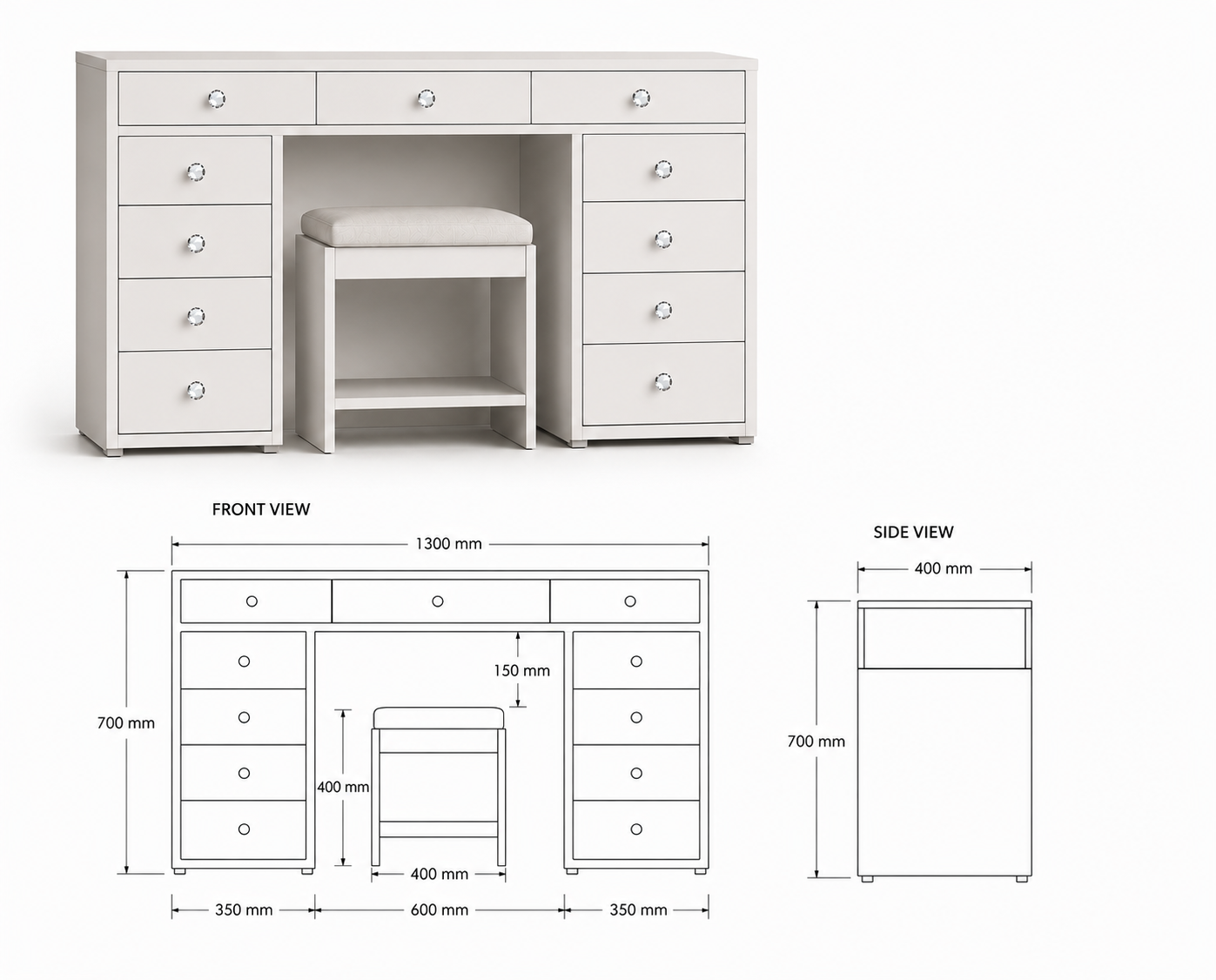 Verona Makeup Vanity Table with Hollywood LED Mirror | Premium Dressing Table with Storage