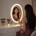 Star luxe Oval Crystal LED Vanity Mirror K9 Crystal Frame with Touch Sensor, Dimmable Backlight & Tabletop