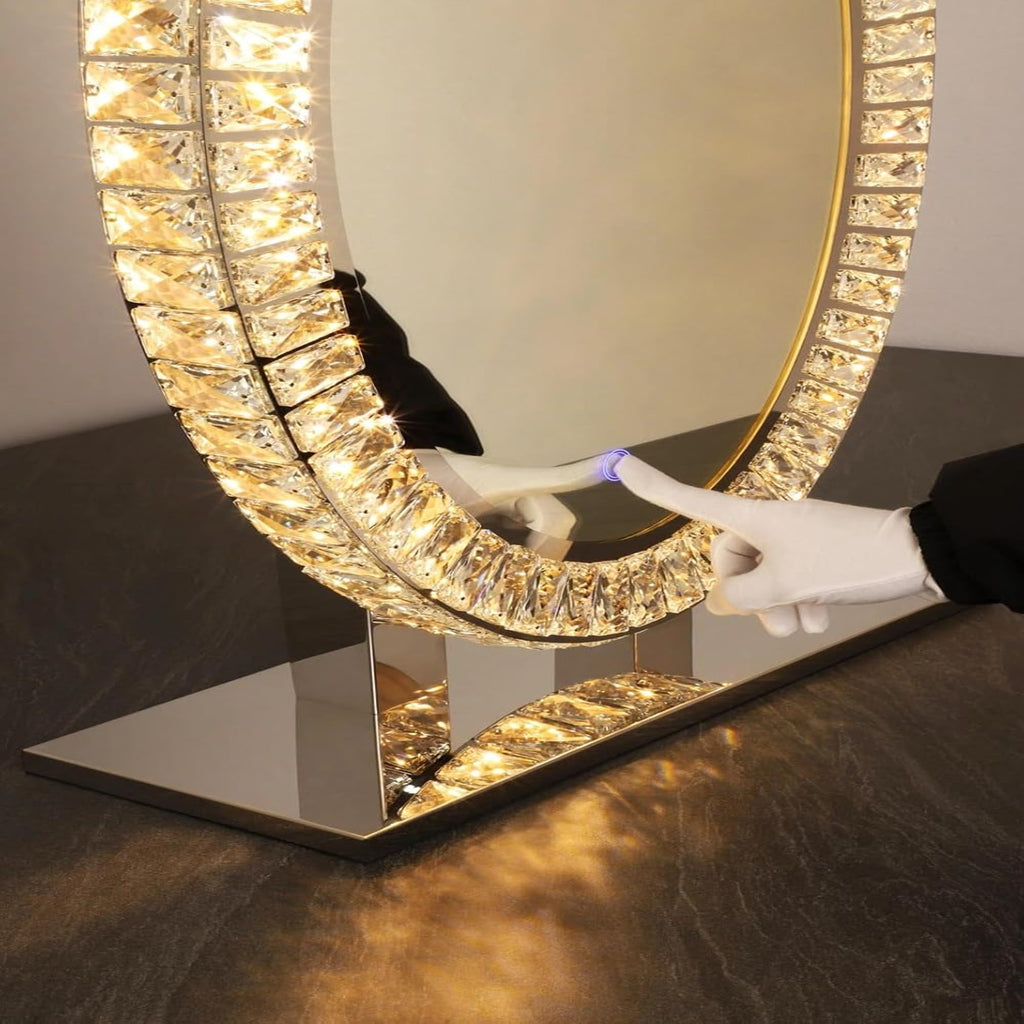 Star luxe Oval Crystal LED Vanity Mirror K9 Crystal Frame with Touch Sensor, Dimmable Backlight & Tabletop