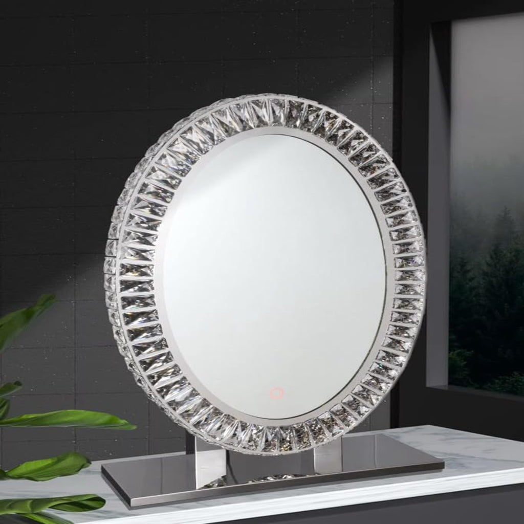 Star luxe Oval Crystal LED Vanity Mirror K9 Crystal Frame with Touch Sensor, Dimmable Backlight & Tabletop