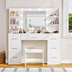 Aquarius LED Vanity Table — White Makeup Desk with Mirror & Storage