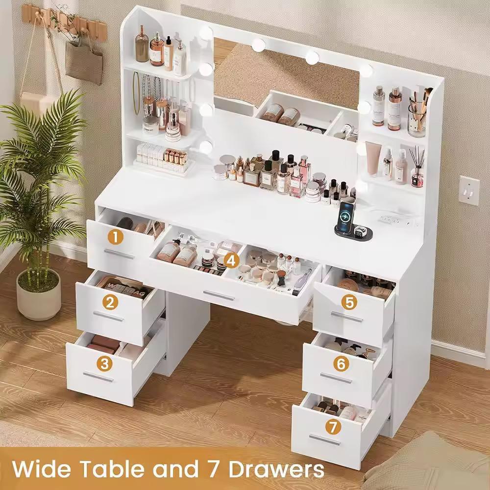 Aquarius LED Vanity Table — White Makeup Desk with Mirror & Storage
