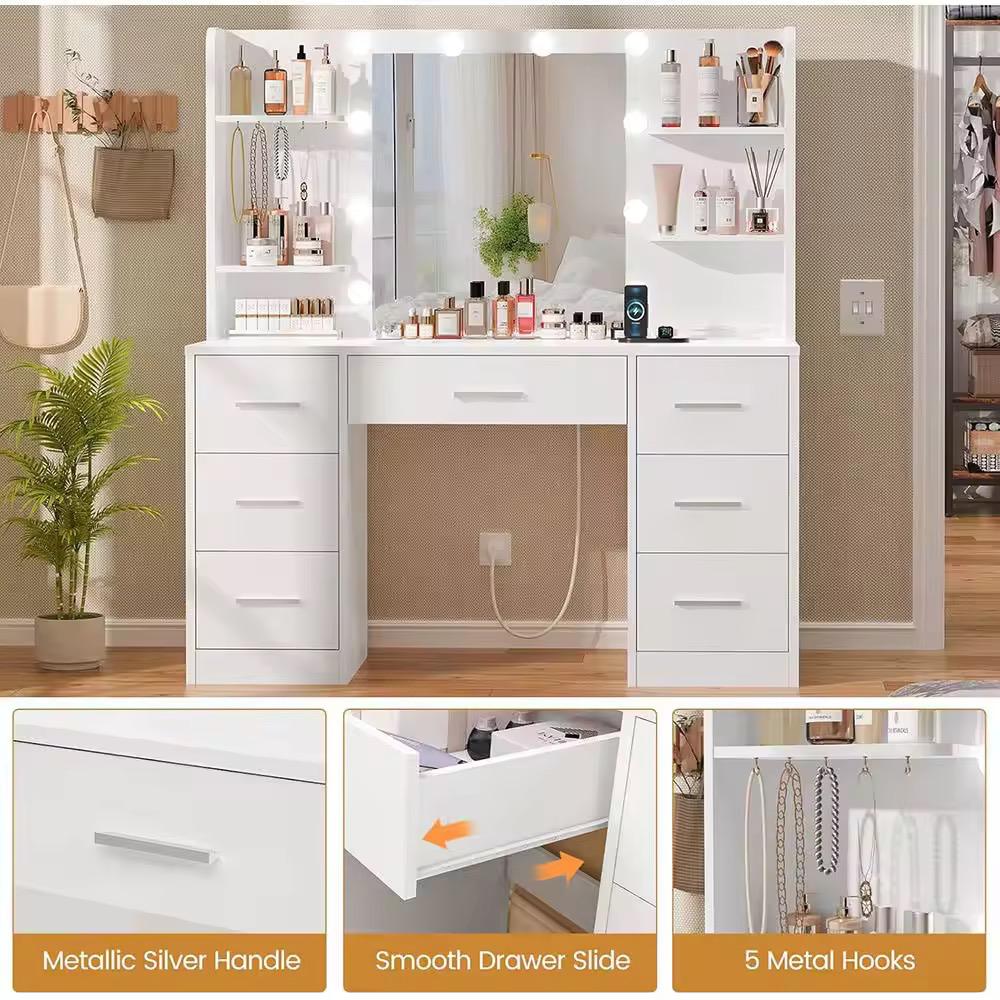 Aquarius LED Vanity Table — White Makeup Desk with Mirror & Storage