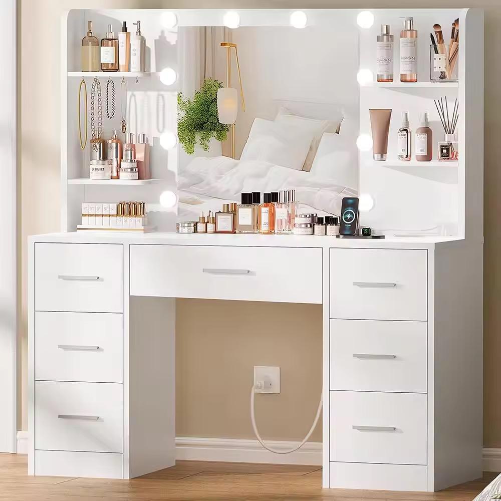 Aquarius LED Vanity Table — White Makeup Desk with Mirror & Storage