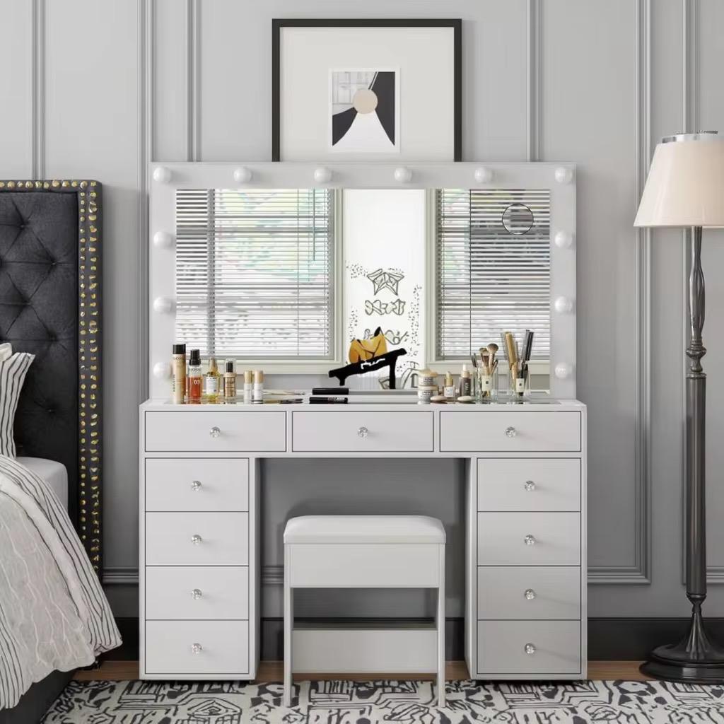 Verona Makeup Vanity Table with Hollywood LED Mirror | Premium Dressing Table with Storage