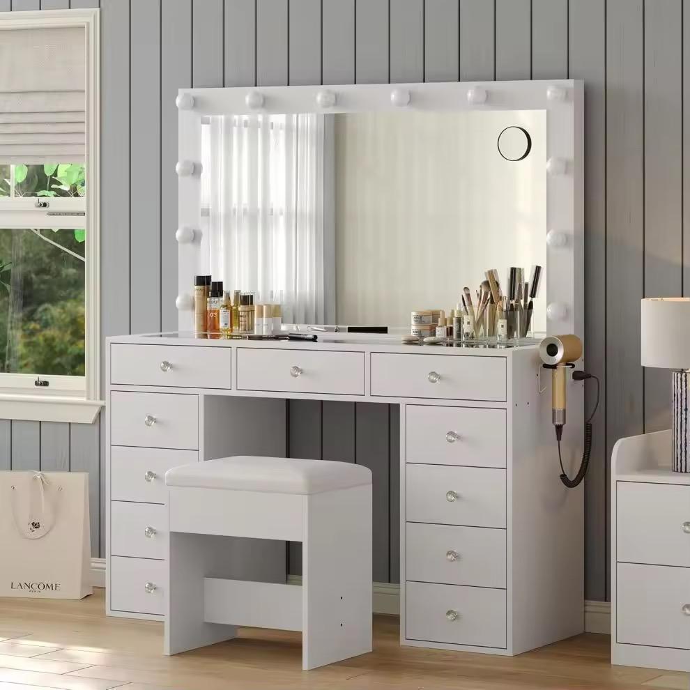 Verona Makeup Vanity Table with Hollywood LED Mirror | Premium Dressing Table with Storage