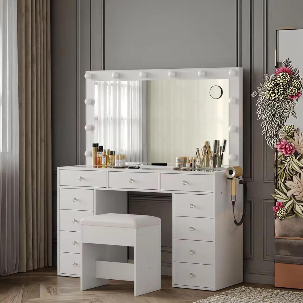 Verona Makeup Vanity Table with Hollywood LED Mirror | Premium Dressing Table with Storage