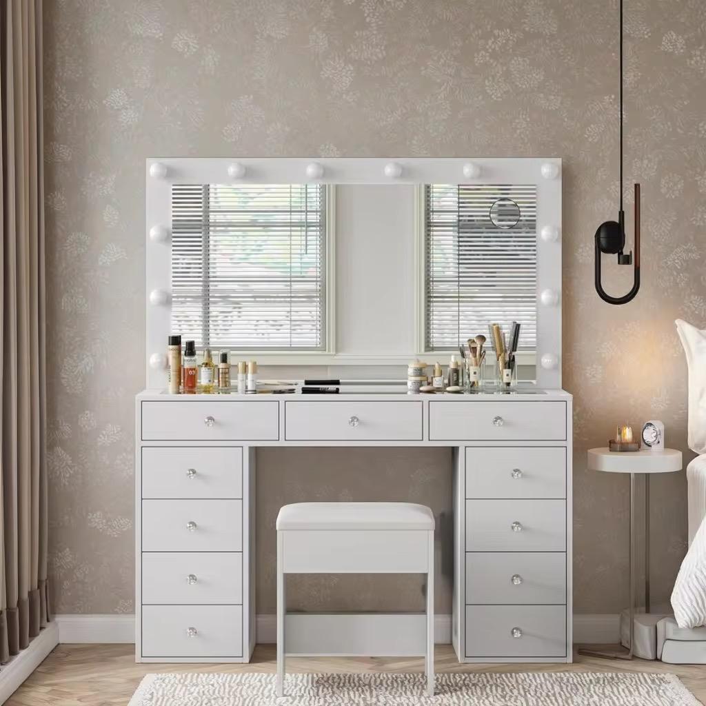 Verona Makeup Vanity Table with Hollywood LED Mirror | Premium Dressing Table with Storage