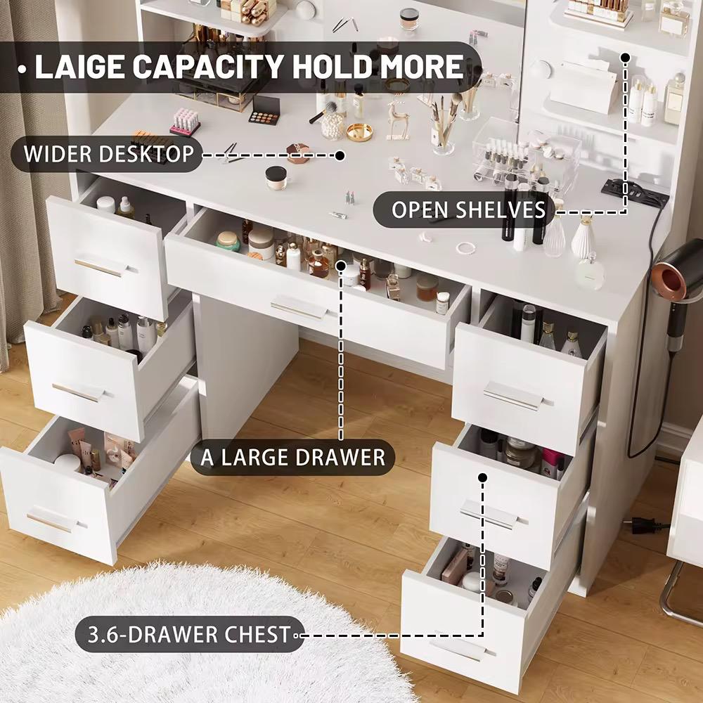 Aquarius LED Vanity Table — White Makeup Desk with Mirror & Storage