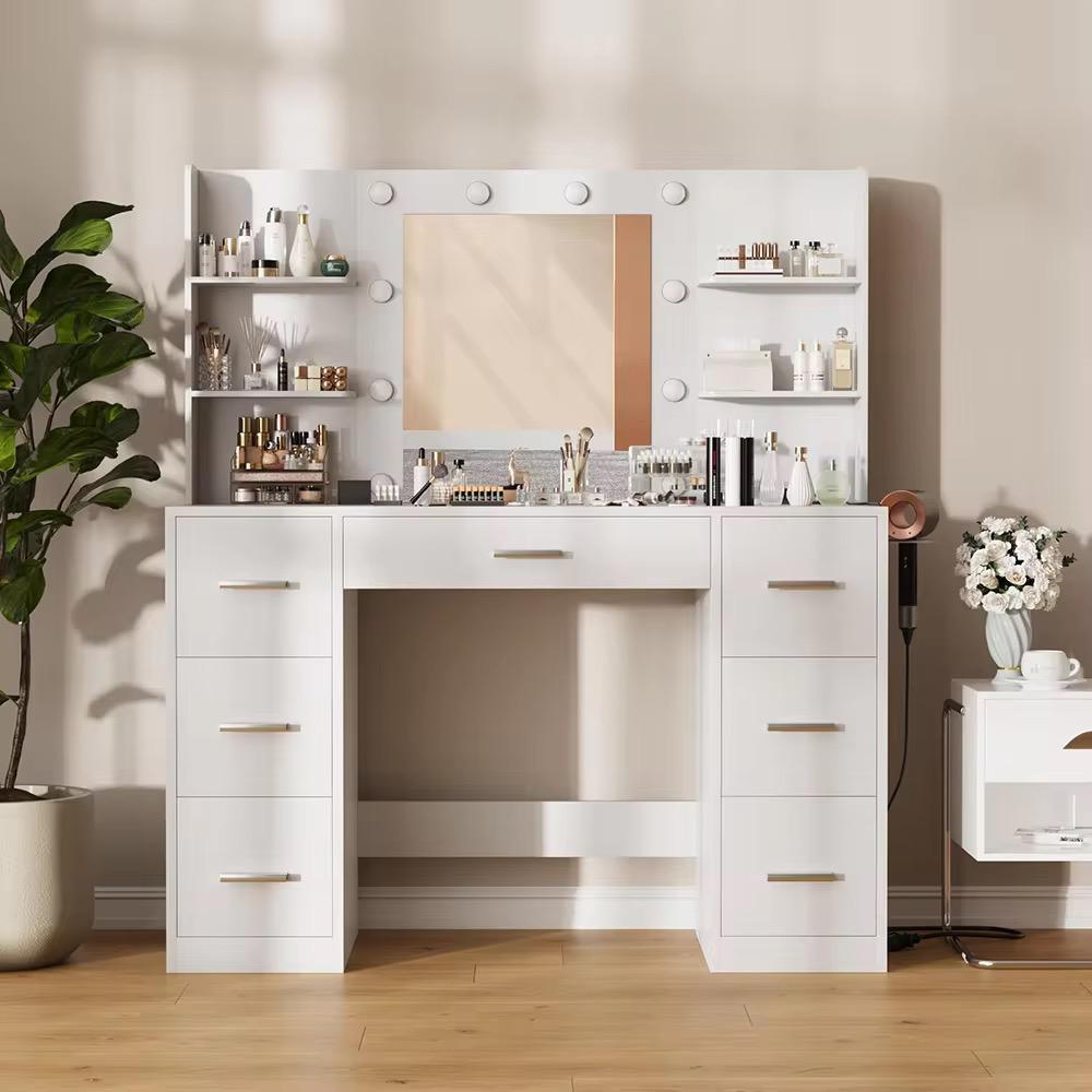 Aquarius LED Vanity Table — White Makeup Desk with Mirror & Storage