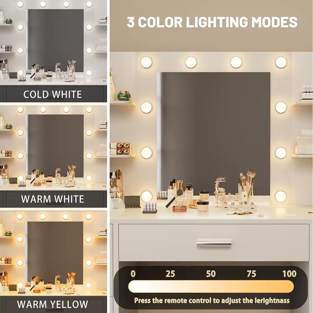 Aquarius LED Vanity Table — White Makeup Desk with Mirror & Storage