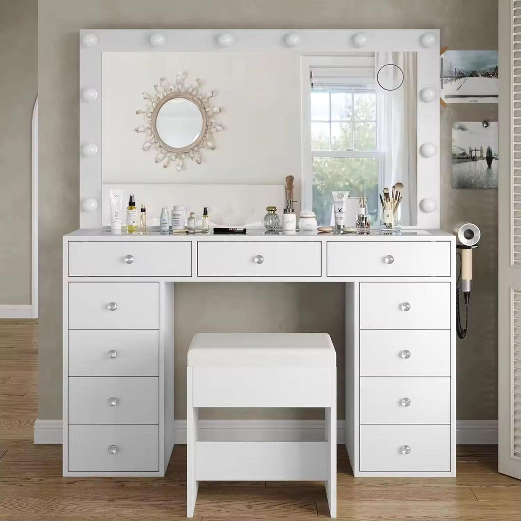 Verona Makeup Vanity Table with Hollywood LED Mirror | Premium Dressing Table with Storage