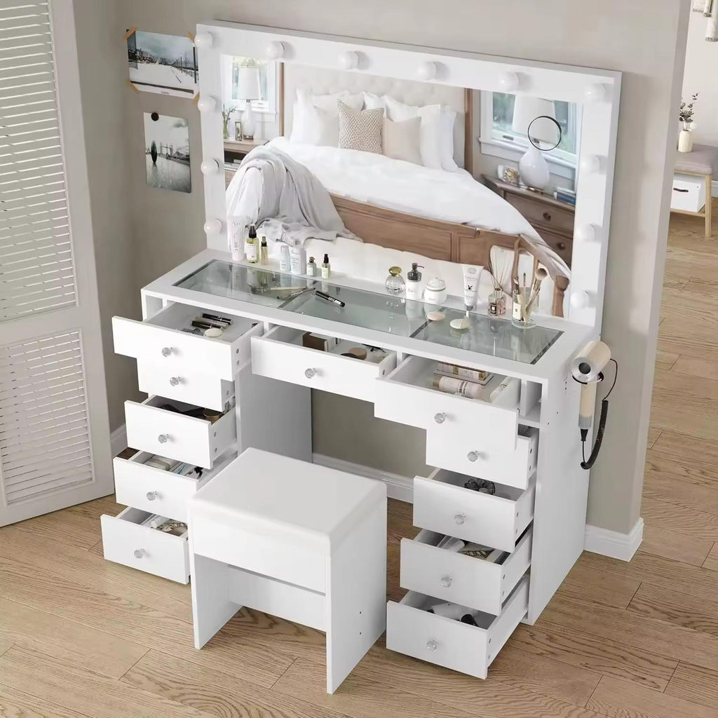 Verona Makeup Vanity Table with Hollywood LED Mirror | Premium Dressing Table with Storage