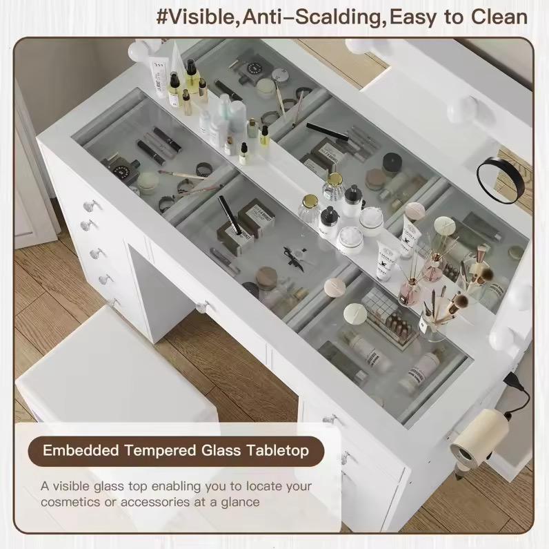 Verona Makeup Vanity Table with Hollywood LED Mirror | Premium Dressing Table with Storage