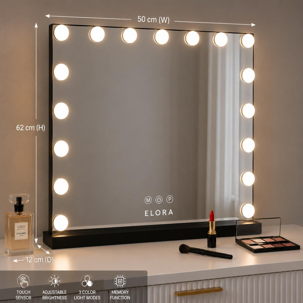 Aureva Hollywood Vanity Mirror with 17 Dimmable LED Bulbs, Touch Control & 3 Color Lighting Modes