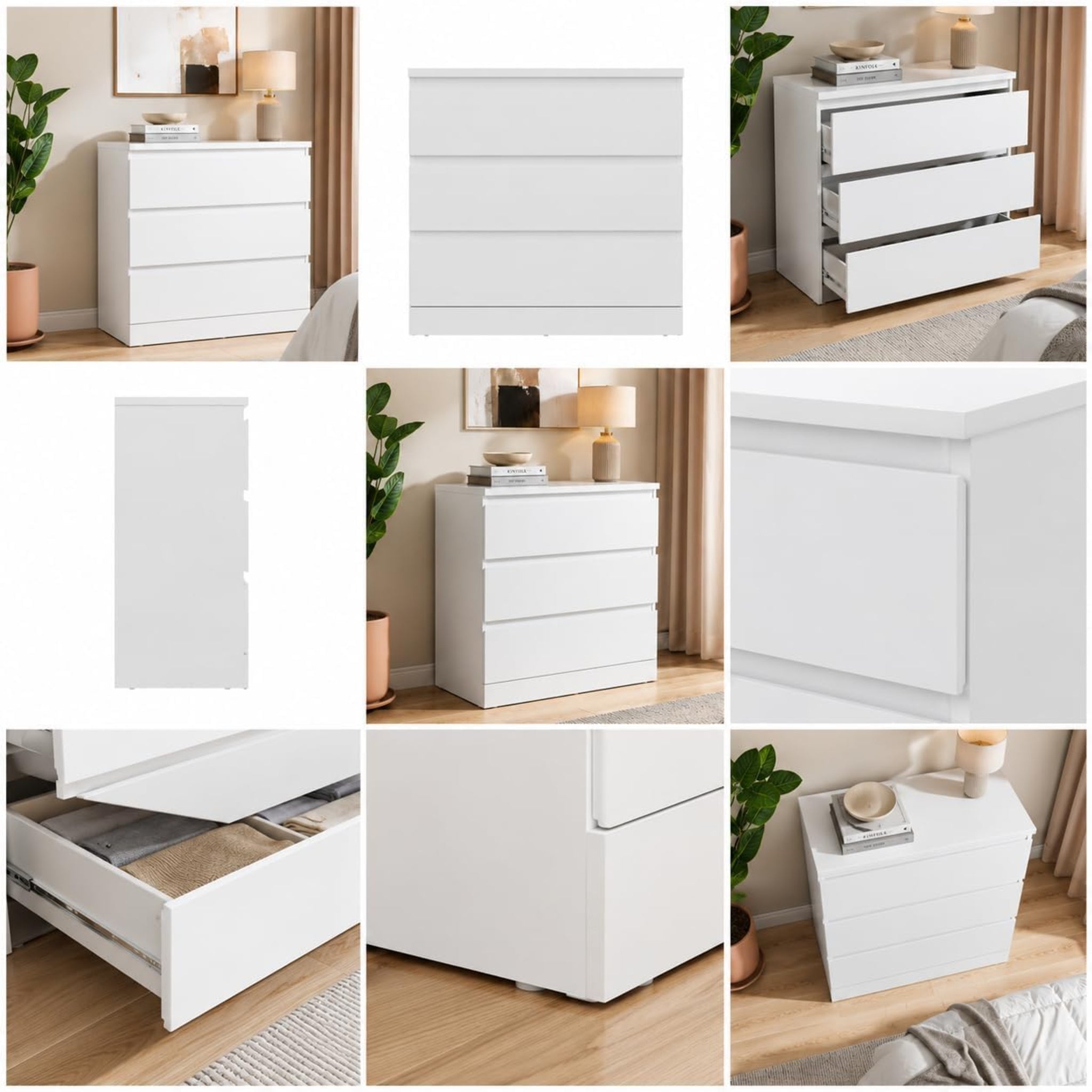 Norvale Modern 3 Drawer Chest of Drawers | Premium MDF Storage Cabinet with Duco White Finish | Bedroom, Living Room & Home Organizer