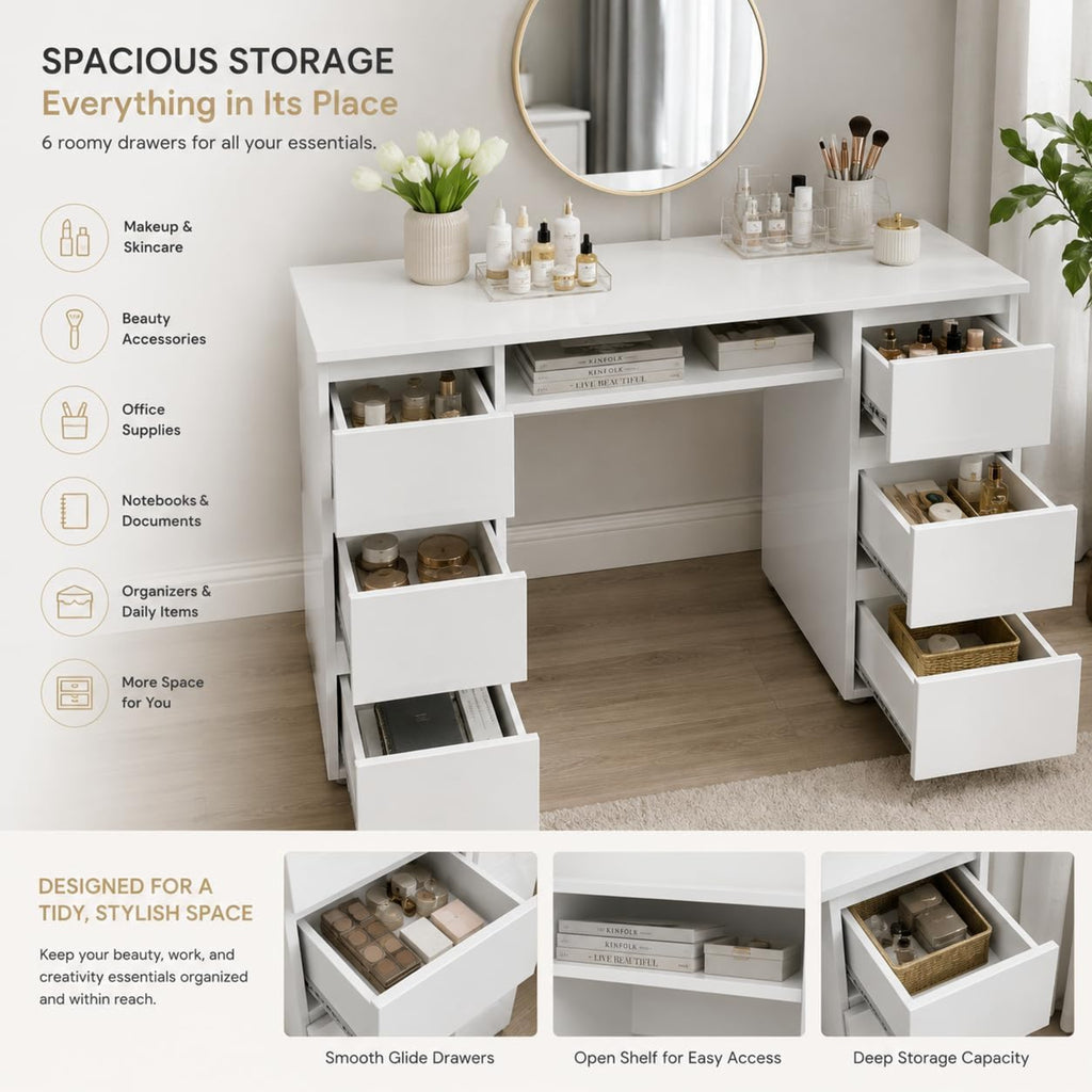 Oaklyn Modern Dressing  Vanity Desk with Multipurpose Makeup & Study Table